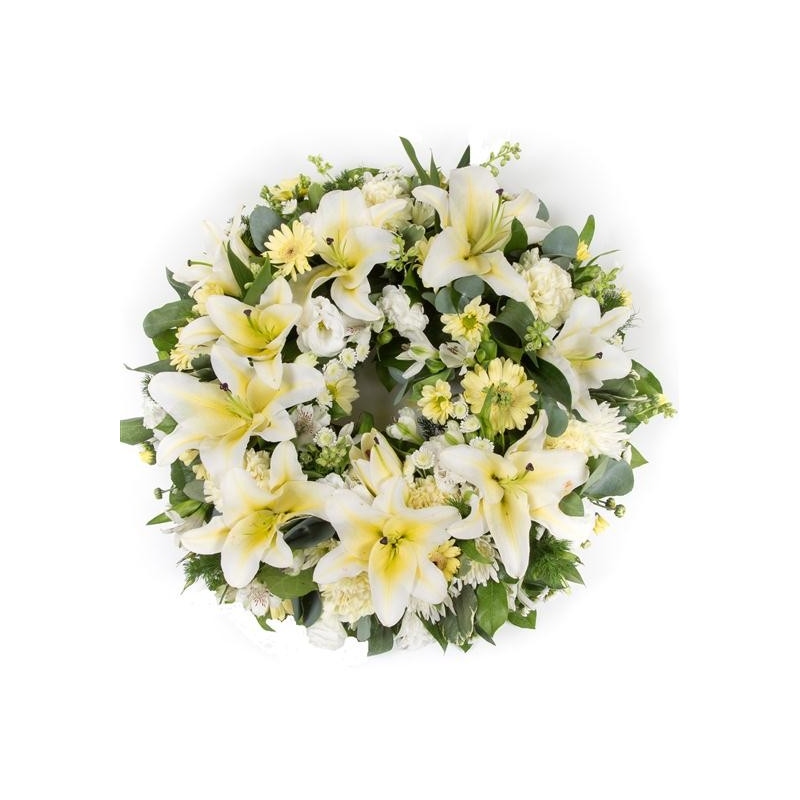 Lemon and White Wreath - same day or named day delivery - Rushes Florist