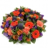 Orange and Purple Wreath - same day or named day delivery - Rushes Florist