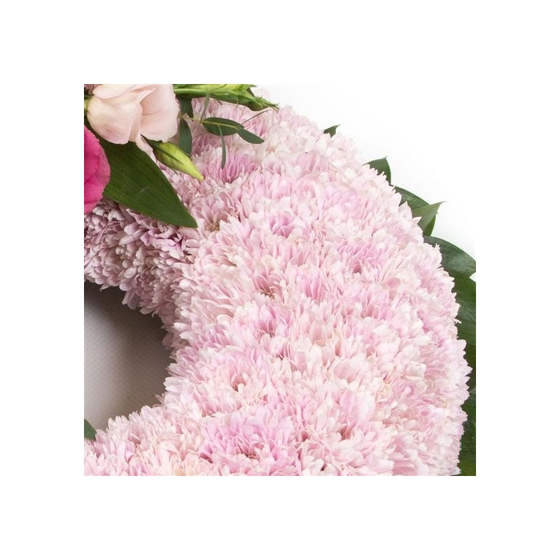 Pink Massed Wreath - same day or named day delivery - Rushes Florist