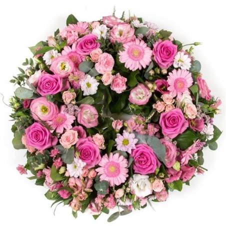 Pink Wreath - same day or named day delivery - Rushes Florist