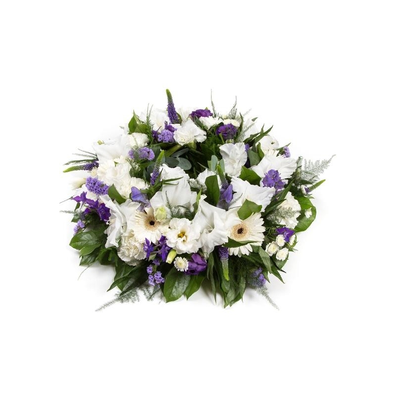 Purple and White Wreath - same day or named day delivery - Rushes Florist