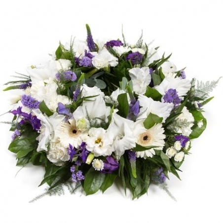 Purple and White Wreath - same day or named day delivery - Rushes Florist
