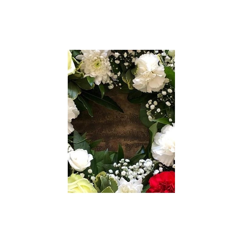 Wreath, red & white - same day or named day delivery - Rushes Florist