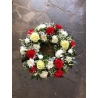 Wreath, red & white - same day or named day delivery - Rushes Florist