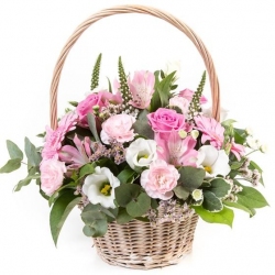 Pink and Cream Basket - same day or named day delivery - Rushes Florist