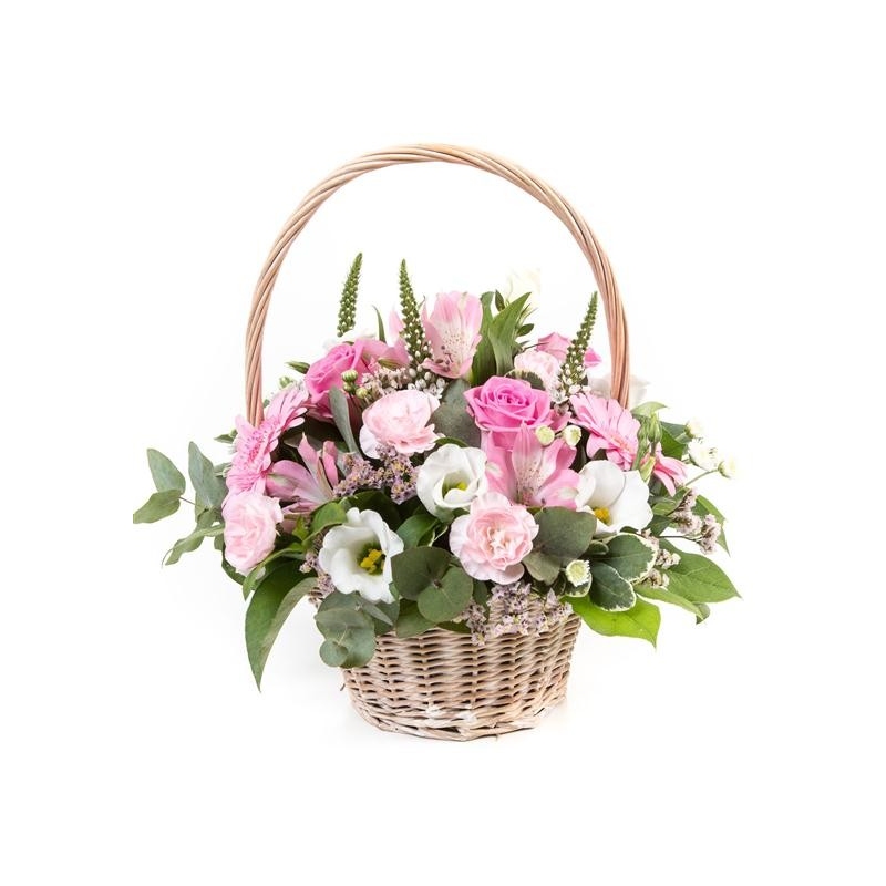 Pink and Cream Basket - same day or named day delivery - Rushes Florist
