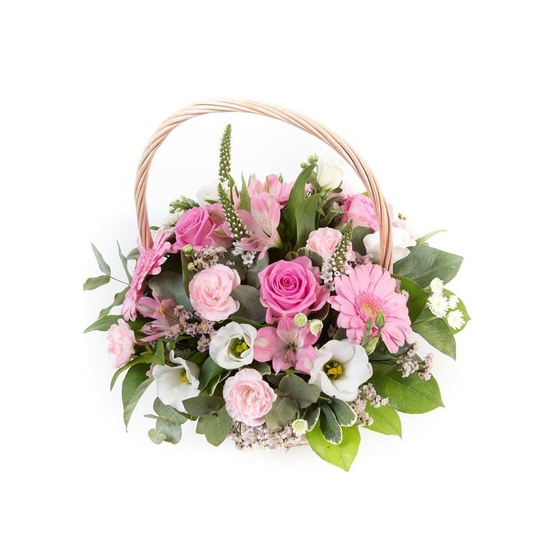Pink and Cream Basket - same day or named day delivery - Rushes Florist