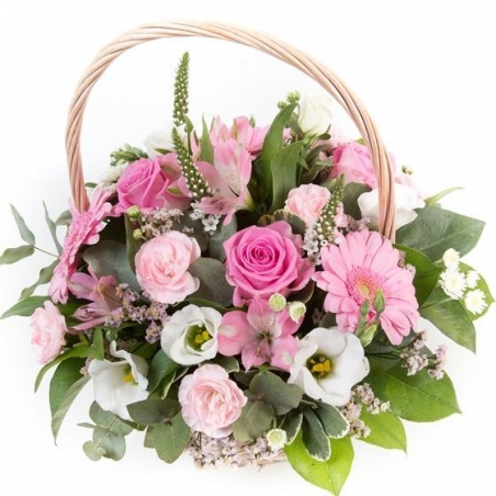 Pink and Cream Basket - same day or named day delivery - Rushes Florist