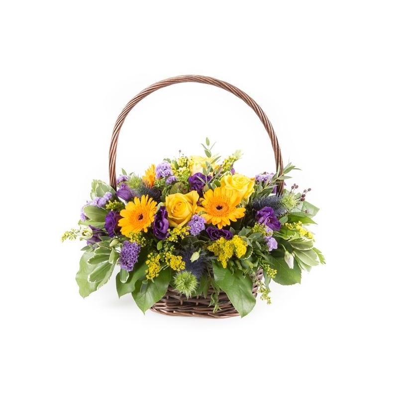 Purple and Gold Basket - same day or named day delivery - Rushes Florist