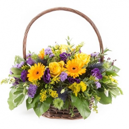 Purple and Gold Basket - same day or named day delivery - Rushes Florist