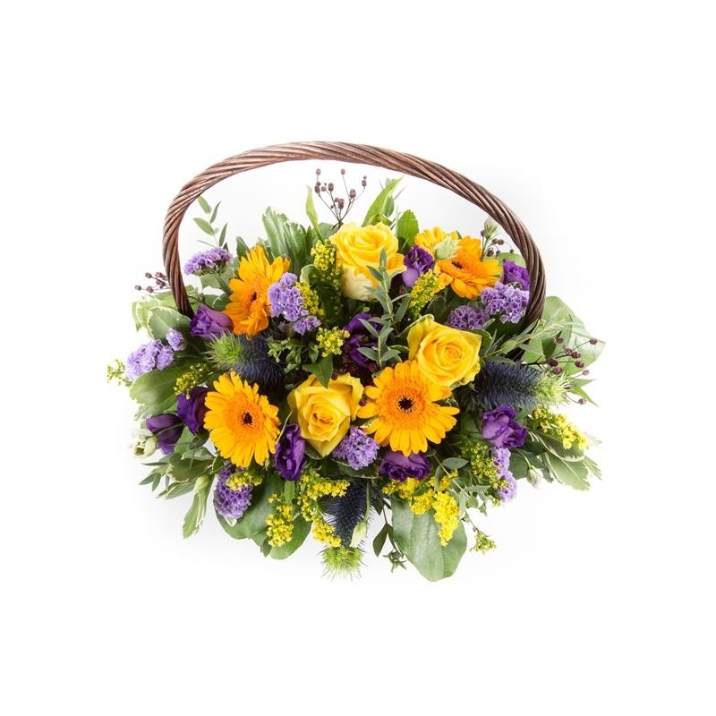 Purple and Gold Basket - same day or named day delivery - Rushes Florist