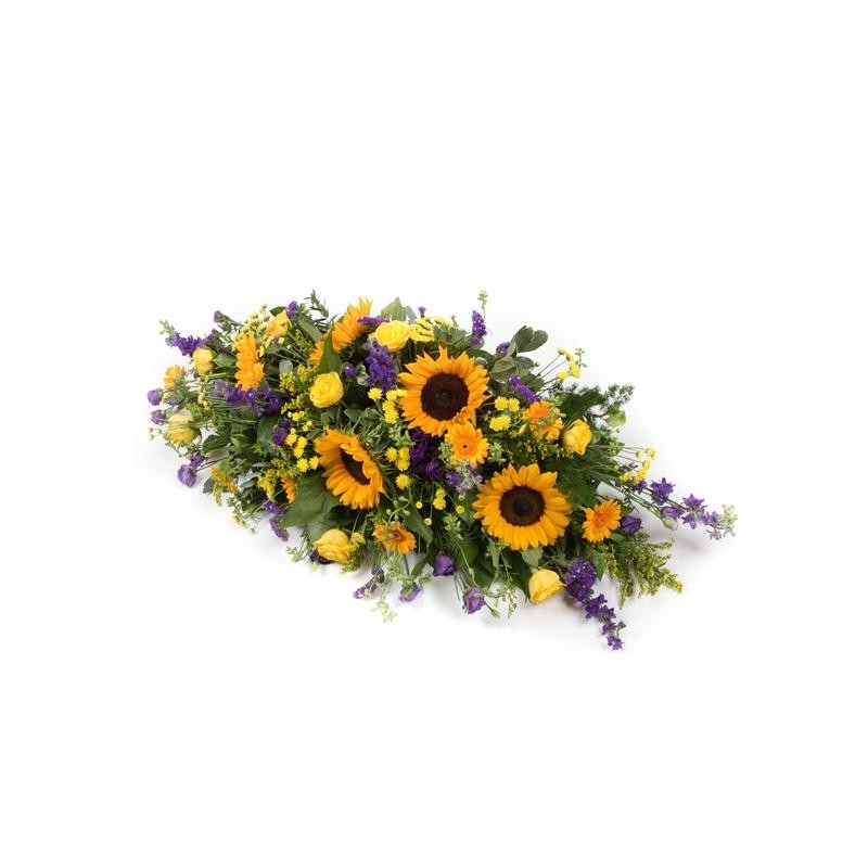 Purple and Gold Casket Spray - same day or named day delivery - Rushes Florist