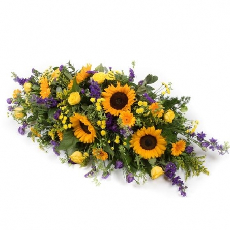 Purple and Gold Casket Spray - same day or named day delivery - Rushes Florist