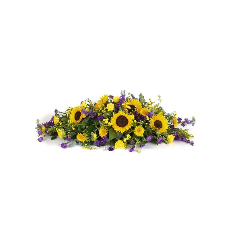 Purple and Gold Casket Spray - same day or named day delivery - Rushes Florist