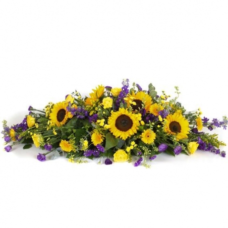 Purple and Gold Casket Spray - same day or named day delivery - Rushes Florist