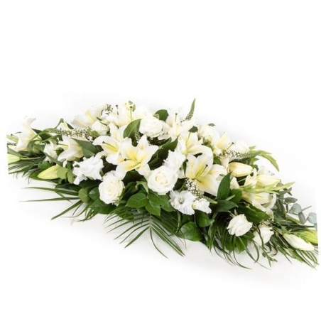 White Lily and Rose Casket Spray - same day or named day delivery - Rushes Florist