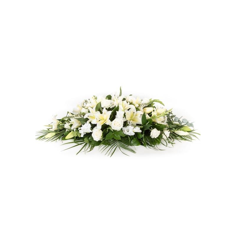 White Lily and Rose Casket Spray - same day or named day delivery - Rushes Florist