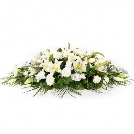 White Lily and Rose Casket Spray - same day or named day delivery - Rushes Florist