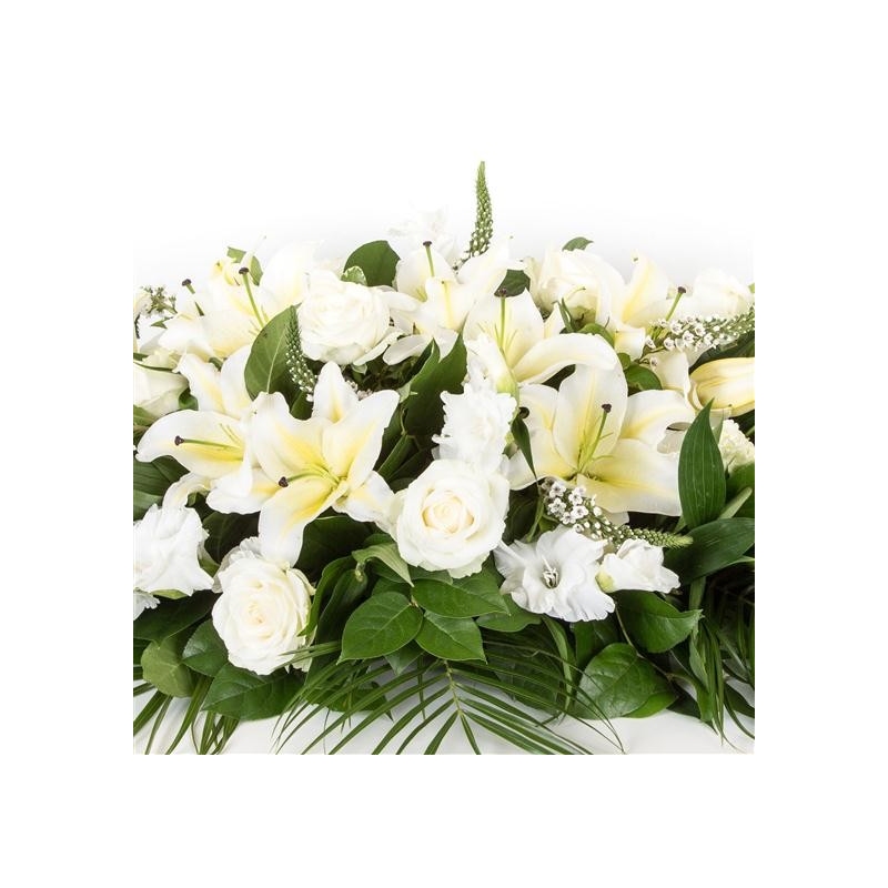 White Lily and Rose Casket Spray - same day or named day delivery - Rushes Florist
